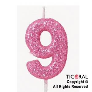 VELA NUMERAL CHICO 5.5 CM CON GIBRE ROSA NUMERO 9 x 1